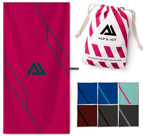 ALP & ACT Toalla de Microfibra para Deporte y Fitness - 100% reciclada – Extra COMPACTA y Absorbente – Ideal para Gimnasio, Yoga o Sauna – Toalla Deportivo de Secado rápido - Rosa, 180x90