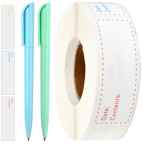 Tibapla 500 Pcs Food Freezer Lables with 2 Pens, 76 x 25mm Removable Food Date Stickers, Waterproof Labels for Jars, Self Adhesive Label Roll for Kitchen Grocery Stores