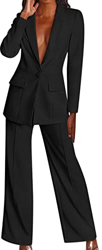 Generico Tailleur Donna Pantaloni e Giacca Taglie Forti Elegante Completo da Donna Maniche Lunghe Business Completa Tinta Unita Completo di Pantaloni e Blazer Due Pezzi per Matrimoni e Feste