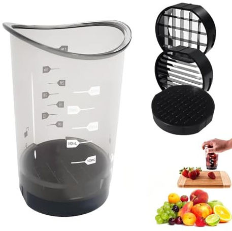 Obstschneider Becher, Eierschneider, Erdbeerschneider, Multifunktionale Tassenschneider mit Abnehmbare Klinge & Druckplatte, Schneidebecher Edelstahl, Tassenschneider Küchenhelfer für Obst Gemüse (x1)