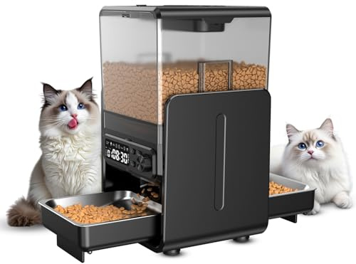 Cityflee Comedero automático para gatos para 2 gatos, 5 l/20 tazas, con bandejas ajustables, panel de control extraíble, temporizador, comedero automático para gatos y perros para alimentos secos