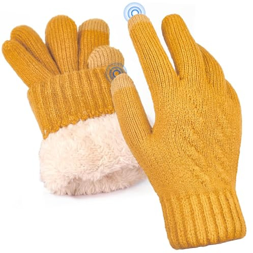 Mulor Guanti Donna Invernali in Maglia con Fodera in Pile Touch Screen Caldi Termici Guanti a dita Intere