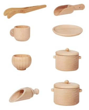 Milisten Vaisselle Bois Naturel pour Garçon Fille Cuisine Simulation Jouets Éducatifs pour Développement Motricité Fine et Jeu de Rôle