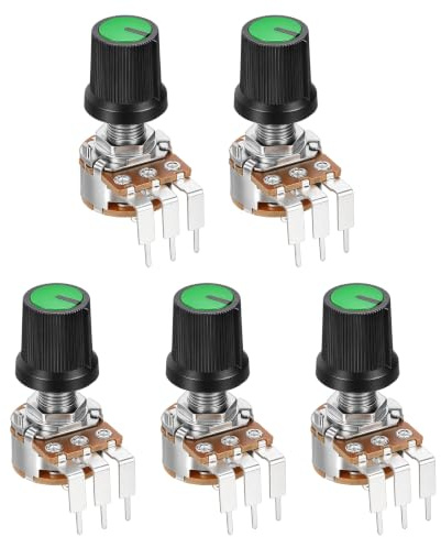 sourcing map 5Set WH148 B500K Ohm Rotary Potentiometer with Switch, 3Pins Linear Taper Pot with Push Button, Green AG3 Knob Cap Nuts Washers for Electric Guitar,Speakers