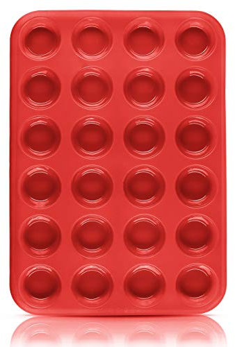 Belmalia Muffinblech aus Silikon für 24 Mini Muffins, antihaftbeschichtet, Cupcakes, Brownies, Kuchen, Pudding, Muffinform Rot