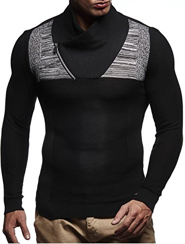 Leif Nelson Men's Pullover Knit Sweater fine Knit Shawl Collar LN-1615 Black-Ecru Small