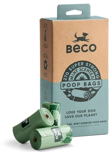 Beco Starke und große Kotbeutel – 270 lose verpackt mit Griffen zum Binden – Boxspender (Minze - 270 Kotbeutel)