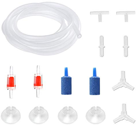 DeKago Aquarium Air Pump Accessories Kit with 80 Inch Standard Clear Airline Tubing, Air Stones, Check Valves, Suction Cups and Connectors for Fish Tank