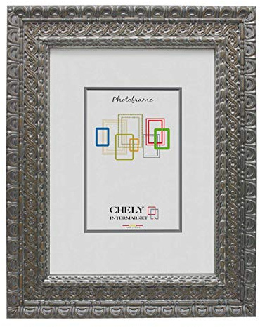CHELY INTERMARKET | 26A1I | marco de fotos 15x20 cm (Plata) Mod-207 | Estilo galería | Marco de madera estilo barroco ideal para decoración | Fotografías de Boda | moldura con relieve.(0,60)