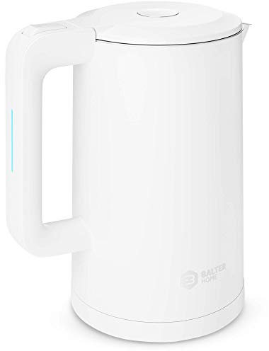 Balter Wasserkocher Edelstahl WK-4, 1,7 Liter, elektrischer Wasserkocher, Doppelwand Design, BPA frei, LED, Teekocher Kompakt, leise (Weiß)