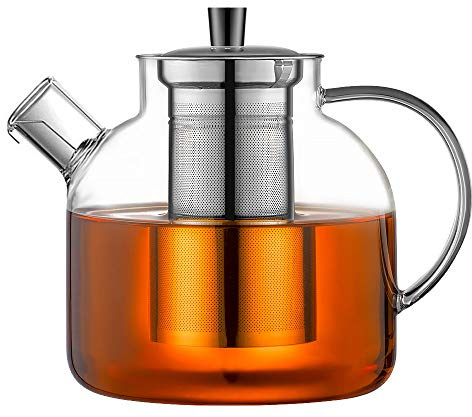 1500ml(50oz) Glass Teapot with Removable Infuser, Ehugos Stovetop Safe Large Tea Pot, Blooming and Loose Leaf Hand Crafted Kettle for Women and Adult with Stainless Infuser