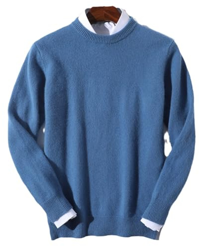 MANGGUO Pull en Tricot 100% Cachemire pour Homme - Chaud au Quotidien, Bleu