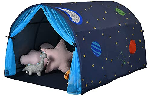 GOPLUS Tienda Infantil para Niños y Niñas, Tienda de Juegos con Cielo Estrellado para Niños, Espacio Exterior, Casa de Juegos para Cama Alta y Literas, Azul