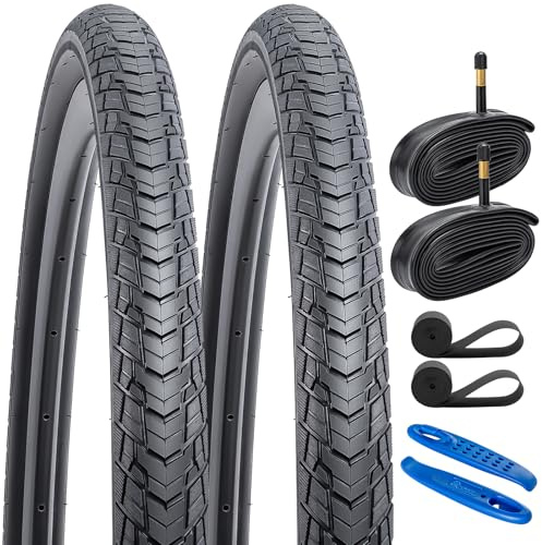 YUNSCM 2-PCS 700C Bike Tires 700x40C 42-622 and 700C Heavy Duty Bike Tubes Schrader Valve Compatible with 700x38C 700x39C 700 x 40C 700x41C 700x42C Bike Bicycle Tires and Tubes (Y-1129)