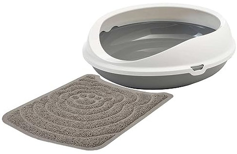 PETGARD Sparpack ovale Katzentoilette Katzenklo Schalentoilette mit Rand Weiss-grau inkl. Streumatte