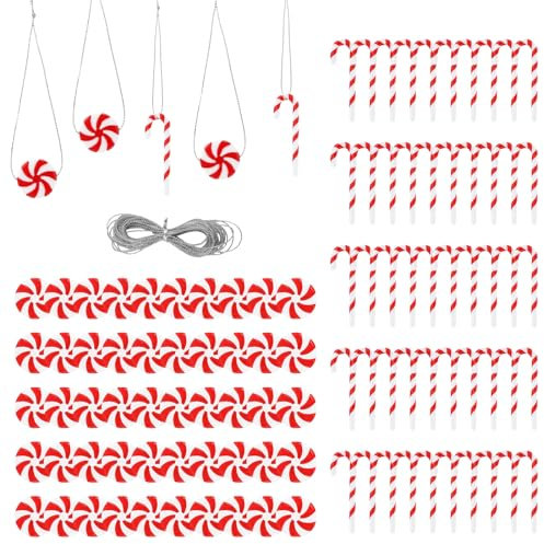 XIHIRCD 100St Zuckerstangen Deko, Weihnachtsdekoration mit Seil, Weihnachtsbaumschmuck Mini Weihnachtsschmuck, Hängende Verzierung für Weihnachtsbaum, Party Dekoration
