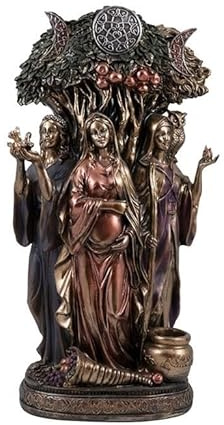 Figura della Tripla Dea Celtica Mostra Le 3 Età delle Donne Finitura Bronzo in Resina Dipinta a Mano 18x15x40 cm