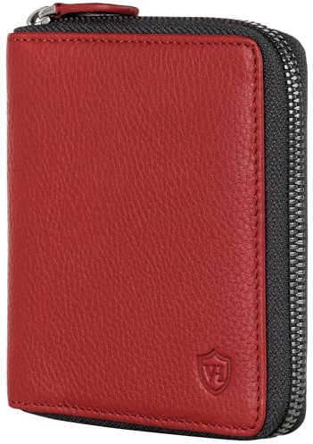 VON HEESEN Leder Geldbörse mit RFID-Schutz - Portemonnaie für Damen & Herren aus echtem Leder - Wallet mit Münzfach - Geldbeutel für Frauen und Männer in Rot