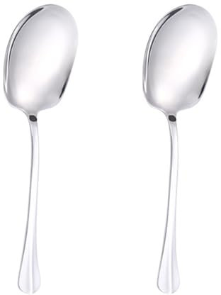 2 cucchiai da buffet in acciaio inox, grandi cucchiai quadrati, cucchiai da ristorante, cucchiaio da buffet con manico lungo (argento)