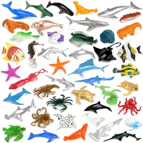 FXMHEHBB 46 Pack Mini Ocean Sea Animals Toys, Assorted Vinyl Plastic Ocean Animal Figures Sea Creatures Toys for Kids Party Favors Educational Toy
