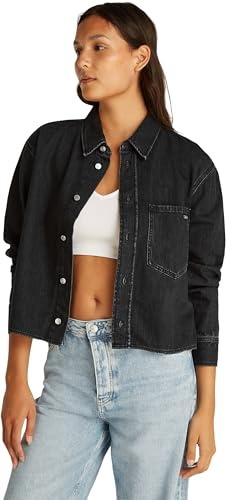 Calvin Klein Chemise en Jean Cropped Dad Denim Shirt avec Poche sur la Poitrine, Noir (Denim Black), XL