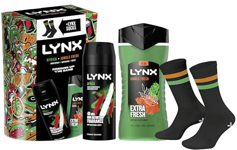 Lynx Africa & Jungle Fresh 2 piece Gift Set with Socks, Body Wash & Body Spray Deodorant