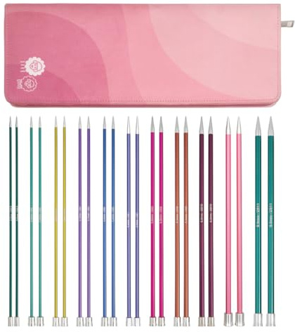 KnitPro Juego de agujas de punta única Zing - Pares de alfileres de tejer de una sola punta de 11 x 25 cm Juego Zing Grande, codificado por colores para principiantes, profesionales y set de regalo