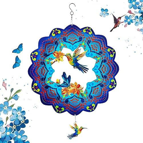 Wind Spinners,12 inch Hummingbird with 360° Swivel Hook for Yard and Garden, Bird Wind Catcher, Metal Wind Spinners Outdoor for Lawn Hanging Crafts Decor Kinetic Yard Art Ornament Gifts