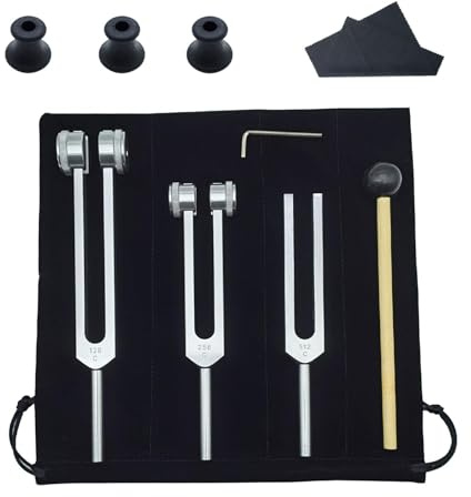 HunicandIU Set di forchette per accordatura musicale, set di bacchette per percussioni, 128 Hz, 256 Hz, 512 Hz, forchette in lega di alluminio, per yoga e meditazione