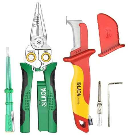 LAOA Pince multifonctionnelle 8 en 1 Dénuder, couper, tirer, racler, presser, test de tension, couteau isolant LA119716