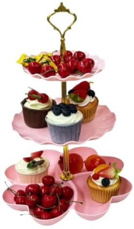 Kakfat Tårtställ Cupcake-ställ Cupcake Frukt Dessert Fest Tallriksställ Tårttallrik för Dessert(Pink)
