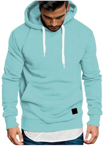 Guhmomh Hoodie für Herren Fashion Hooded Sweatshirt Einfarbige Kapuzenpullover Warm Oberteile Jungen Hoodies Pullover Herbst Teenager Sweatshirt mit Kapuze Regular Baumwolle Kleidung Hellblau L