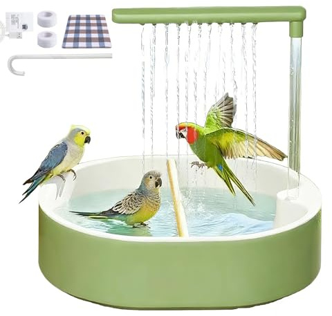 kathson Automatic Bird Bath with Pump, Parakeet Bird Bath for Cage Indoor, Parrot Bathtub, Automatic Circulating Water Bathtub for Pet Birds, Parakeet, Cockatoo, Cockatiel, Lovebird, Budgie (Green)
