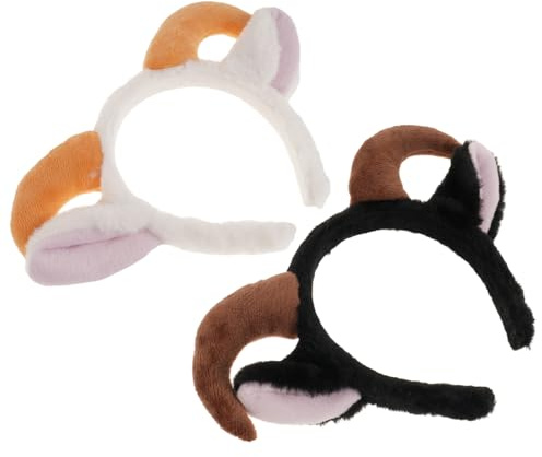 TOPPERFUN Fascia per Chioma Orecchie di Agnello Pelose da Cosplay 2 Pezzi in Peluche Morbido Regolabile Cerchietti Corna di Capra e Orecchie di Pecora per Feste a Tema Accessori per