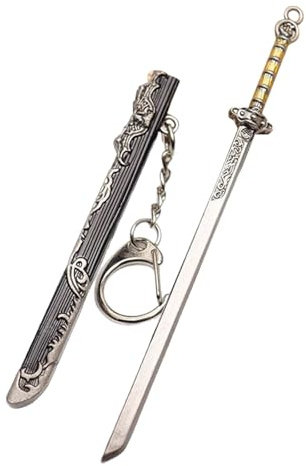PLAFOPE 5 st. nyckelring med forntida svärd och skida - 12,5 cm mini-bokmärken i metall med katana - sidmarkör med kinesiska element, nyckelringsberlock för studiegåvor