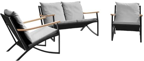 Lumanois 3-TLG. Balkonmöbel-Set mit Kissen Schwarz Stahl,38.15kg,3283637