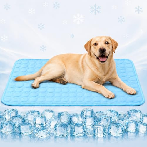 BASVII Alfombra Refrescante para Perros y Gatos 100x70cm, Manta Refrescante para Perros Verano Sin Gel, Cama Refrescante Perro Lavable, Alfombrilla Refrescante para Perros para Hogar Coche Viaje