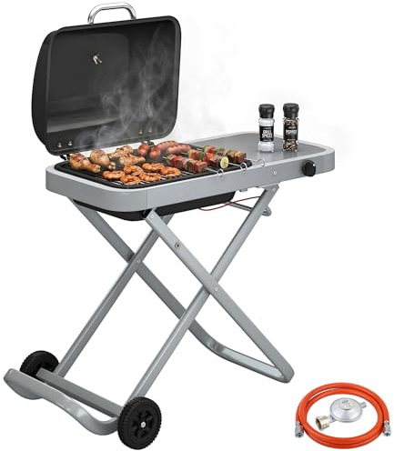 Outsunny Barbacoa de Gas Plegable Portátil con Quemador 2,5 kW Negro