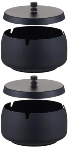 DINHEAROM Cenicero de Mesa antiviento de Metal con Tapa, 2 Unidades tamaño pequeño 8,8x8,8x7 cm para Fiestas y Uso en Exteriores