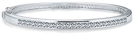 Bling Jewelry Bracelet classique de mode nuptiale en zircone cubique AAA serti en canal, coupe princesse CZ, éternité, tennis, empilable pour femmes, bal, mariage, plaqué argent 7-7,5 pouces.