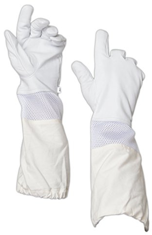Beekeeping Gloves – Premium Goatskin Leather Bee Gloves with Breathable Vent and Long Canvas Sleeve, Protective Gear for Beekeepers (S)