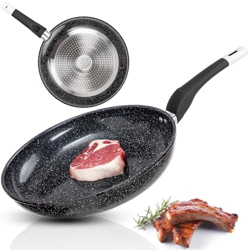 EliteHoff Induktionspanna, non-stick-belagd stekpanna, aluminiumstekpanna, lämplig för alla typer av spisar, svart (26 cm)