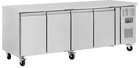 Polar Refrigeration U-Series 230W Four Door Counter Fridge 449 Litre, Stainless Steel, -2°C to 5°C, 860(H) x2230(W) x600(D) mm, Energy Rating D, 4 Shelves, Usable Capacity: 398 Ltr, R600a | G379