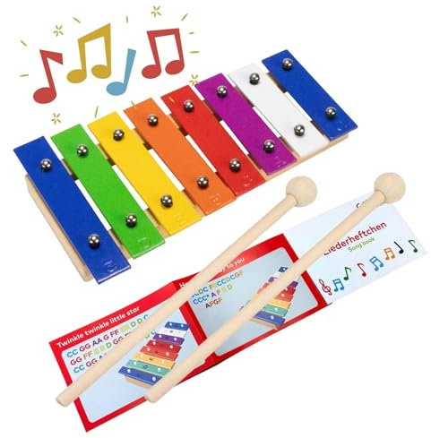 Xylophon Holz Musik Glockenspiel Musikinstrument für Kinder Mädchen Jungen mit 2 Schlägel Buntes Xylophon - 3810