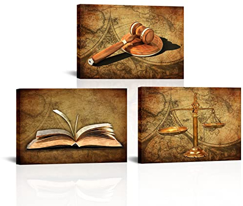 HOMEOART Scales of Justice Lawyer Office Decor Painting Judge Gifts Framed Canvas Prints Ready to Hang 16x24x3Pieces