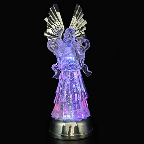 Eldnacele 14 Christmas Snow Globe Water Glittering Angels Figurine, Battery Operated Color Changing Angel Statue Light for Tabletop Deocration, Angel with Trumpet from Daughter