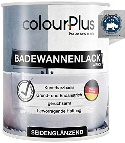 colourPlus Badewannenlack 750ml, Weiß seidenglänzend | Hochdeckende, wasserbeständige Badewannenfarbe, Badewannen Reparaturset weiß, Fliesenfarbe, ideal für Badewanne, Duschwanne und Waschbecken