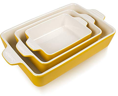 SWEEJAR - Moldes de lasaña rectangulares de cerámica para cocina, cena, banquete y uso diario, 30 x 20 x 7,5 cm (amarillo)