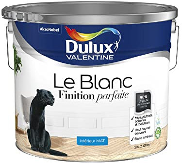 Dulux Valentine Le Blanc Finition Parfaite - Peinture Intérieure Murs, Plafonds et Boiseries - 98% d'opacité - Mat Blanc 10 L