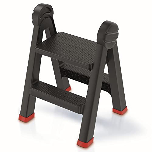 Échelle pliante antidérapante jusqu'à 150 kg - Double face - 2 marches - Noir - Petite échelle pliable des deux côtés - Équipement d'atelier